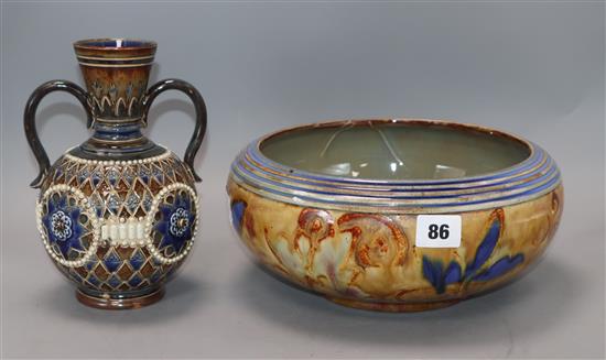A Doulton Lambeth two handled vase and a similar bowl